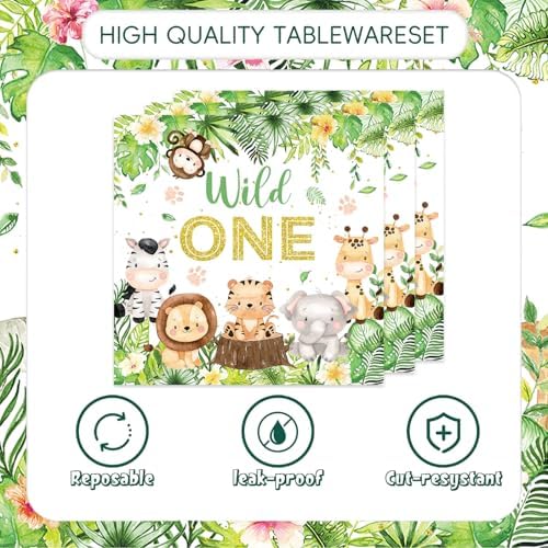 48pcs Wild One Party Decoration Set,16 Dessert plate,16 Napkin And 16 Fork,Safari Jungle Disposable tableware for 16 persons,Used for Boys First 1st Party Supplies - Image 4