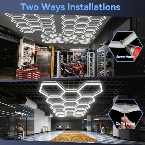 LZHOME Hexagon LED Garage Light: Super Bright 39600LM 11 Grids Hexagon Garage Light, 5000K Honeycomb Lights Ceiling for Garage, Warehouse, Car Detailing Shop, Exhibition Hall, Gym - Image 7