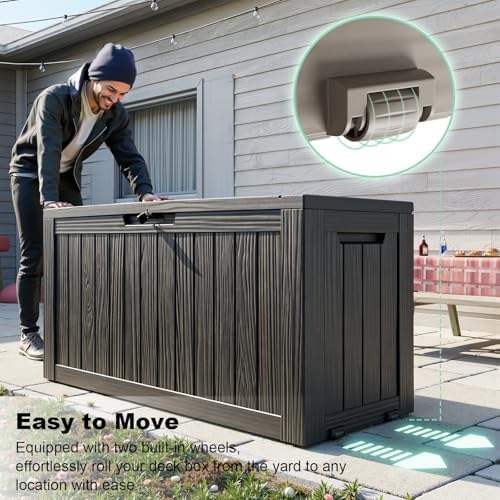 DRATO 90 Gallon Deck Boxes Outdoor Waterproof, Resin Large Lockable Storage Box with Lid, Outdoor Storage Bench Patio Cushions Furniture, Garden Tools, Pool Accessories (Black, 90 Gallon) - Image 3