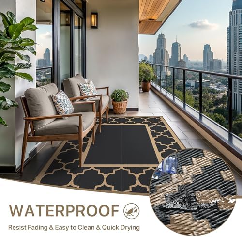 GENIMO Outdoor Rug, Waterproof Plastic Rugs for Patio, 5'x8' Black Brown - Image 5