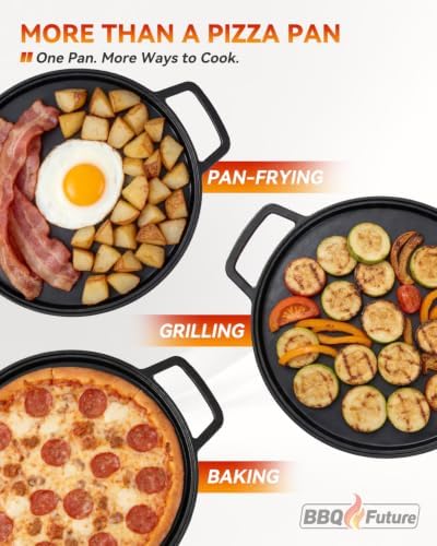 14 Inch Cast Iron Pizza Pan with Silicone Handle Grips, Pre-Seasoned - Image 3