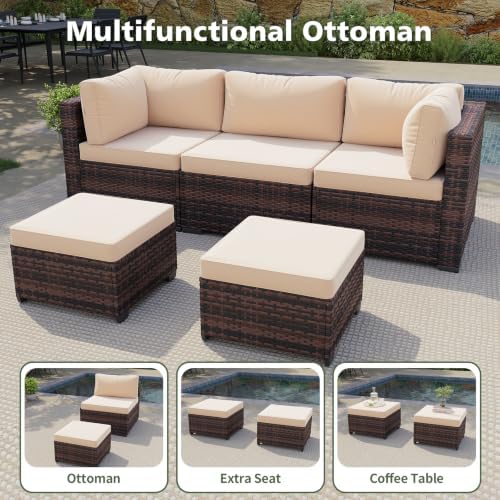 Aoxun 13 Piece Outdoor Patio Furniture Set with 44'' Fire Pit Table, Wicker Rattan Outdoor Furniture with High Back Swivel Rocker Chairs, Outdoor Conversation Set with Thick Cushion & Ottoman, Beige - Image 6
