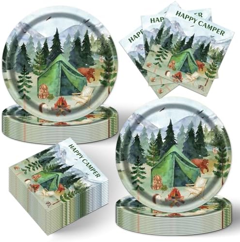 40pcs Camping Party Supplies,Adventure Party Decoration Supplies,Used for Happy Camper Party Decoration,Disposable Tableware for 20 People,Include 20 dinner plates,20 Napkin by Unknown
