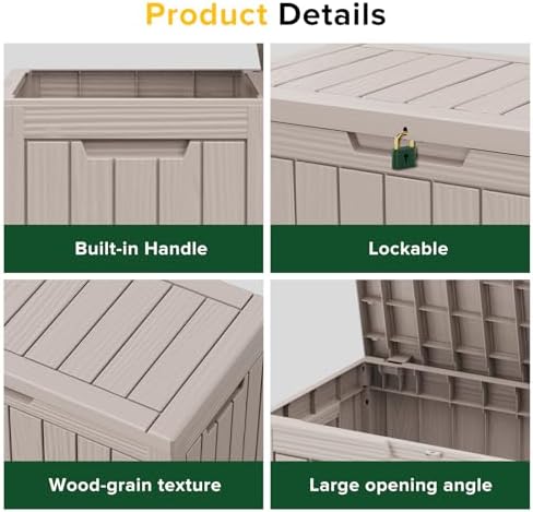 ROJIK Outdoor Storage Housing Deck Box - Waterproof Patio Furniture, Garden Tools, Cushions, Pool Accessories Storage Bench with Lockable Lid and Side Handles (Grey 48 Gal) - Image 3