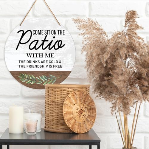 Patio Sign Decor, Patio Round Hanging Sign Decor Farmhouse Wall Decorations Outdoor Living Wood Sign for Porch, Deck, Backyard, Housewarming Gift for New House Home, Come Sit on The Patio with Me - Image 3
