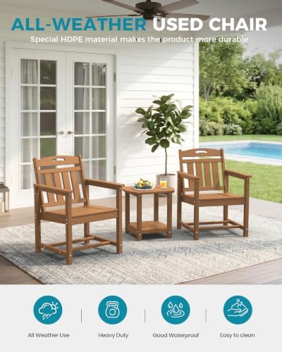 Ciokea HDPE Outdoor Patio Dining Chairs Set of 2, All-Weather, Teak - Image 3