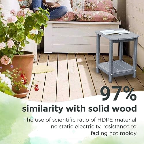 Adirondack Square Outdoor Side Table,2-Tier Storage Patio Side Table, HDPE End Tables for Backyard Pool Porch Garden Lawn (Pack of 2) - Image 4