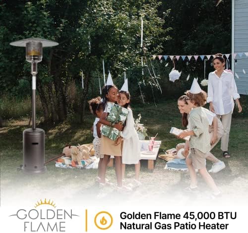 Golden Flame XL-Series Natural Gas Patio Heater, 45,000 BTU, 89" Tall, Push-Button Ignition, Anti-Tilt Safety, Wheels, Hammered Silver/Pewter - Image 2