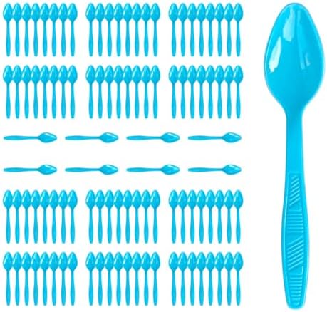 Light Blue Plastic Spoons Heavy Duty, Disposable Party Supplies 104 PCS by FUEVING