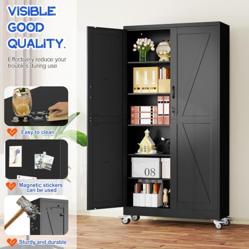 GAIOUS 78.7" Tall Metal Storage Cabinet with Lock and Wheels, File Cabinet - Image 3
