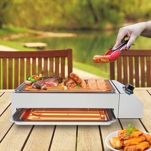 Electric Indoor Outdoor Barbecue Grill with Nonstick Griddle, Adjustable Temperature, Stainless Steel Drip Tray, Smokeless, Portable, Perfect for Party Cooking Home Commercial - Image 5