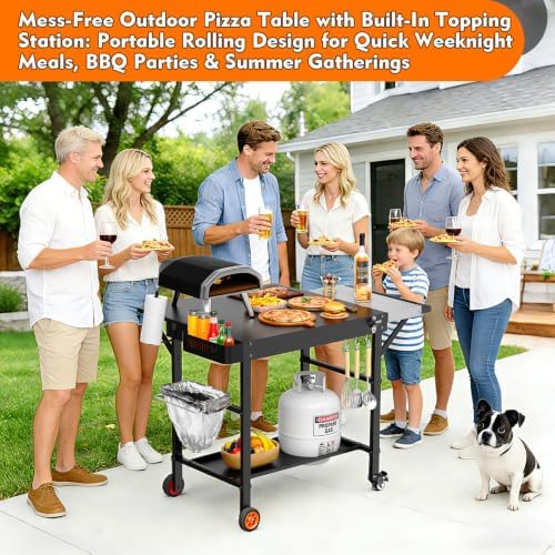 Pizza Oven Table for Ooni, Ninja & Blackstone, Wheeled Grill Cart - Image 2
