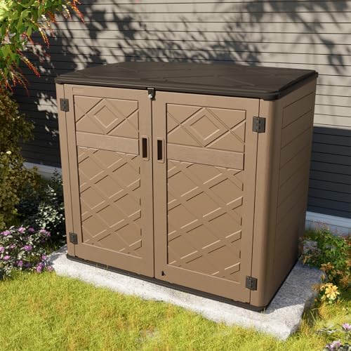 KINYING Larger Outdoor Storage Shed Weather Resistance, Resin Sheds & Outdoor Storage for Garden, Patios, Backyards, 48 Cu.Ft Tool Shed for Garbage Cans, Lawn Mower, Garden Tools,Brown - Image 3