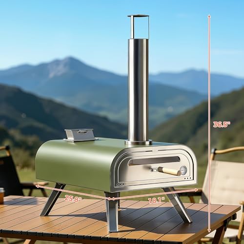 BIG HORN 16" Multi-Fuel Outdoor Pizza Oven – 2-in-1 Wood-Fired & Gas Compatible (Burner Sold Separately), 1112°F Outdoor Stainless Pizza Cooker, Portable for Party Usage, Green - Image 6