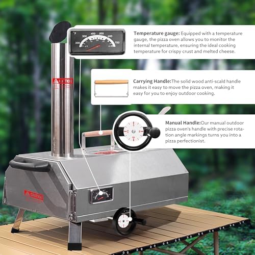 Semi-Automatic Silver 12 Outdoor Pizza Oven Portable Wood Fired Pizza Oven Outdoor Cooking Pizza Maker Portable Pizza Oven for Authentic Stone Baked Pizzas - Image 4