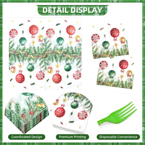 96 Pieces Christmas Tableware Set – Christmas Ornament Disposable Plates, Napkins, and Gold Forks for Xmas Party, Holiday Dinner, Xmas Eve and Winter Celebrations – Serves 24 Guests - Image 3