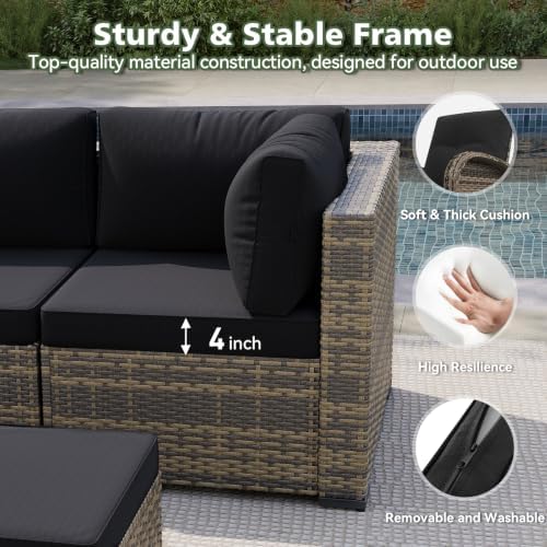 Aoxun 10 Piece Outdoor Patio Furniture Set with 44'' Fire Pit Table, Outdoor Patio Furniture Sets with Coffee Table, Wicker Rattan Outdoor Conversation Set with Ottoman for Backyard & Garden, Black - Image 3