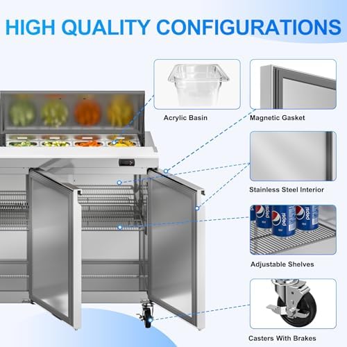Rockitch 72" W Commercial Sandwich Prep Table Refrigerator 22 Cu.ft 16 Pans - Image 3