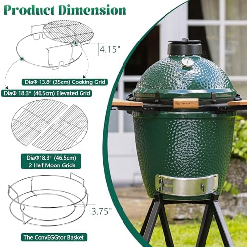 Eggspander for Large Big Green Egg 5 Piece Kit BGE Stainless Grill Expander Rack Conveggtor Basket Half Moon Cooking Stack Rack Extender Grate Pizza Rotisserie Smoking Rib Rack - Image 5
