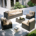 Aoxun Patio Furniture Set, 7 Piece Outdoor Sectional Sofas with Waterproof Cover, Wicker Rattan Outdoor Furniture Patio Conversation Set for Backyard, Garden Beige by Aoxun