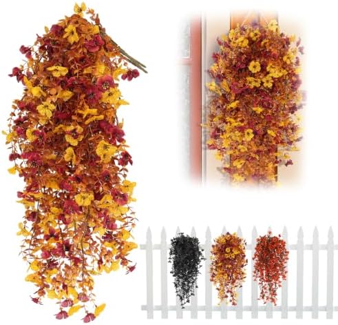 RECUTMS 3PCS Artificial Fall Hanging Flowers Fake Mums for Outdoors by RECUTMS
