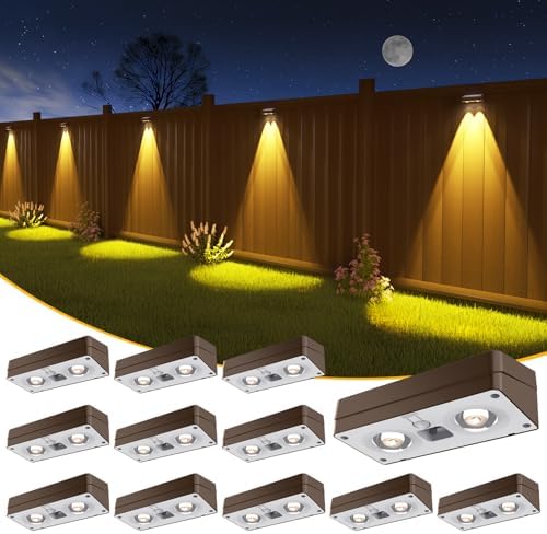 JOFIOS Solar Fence Lights 12 Pack Brown, 50 Lumens Outdoor Fence Lights Solar Powered with 12 Modes RGB Color Glow LED Deck Lighting Outdoor Waterproof IP65, Backyard, Deck, Porch, Railing, Pool, Wall by JOFIOS