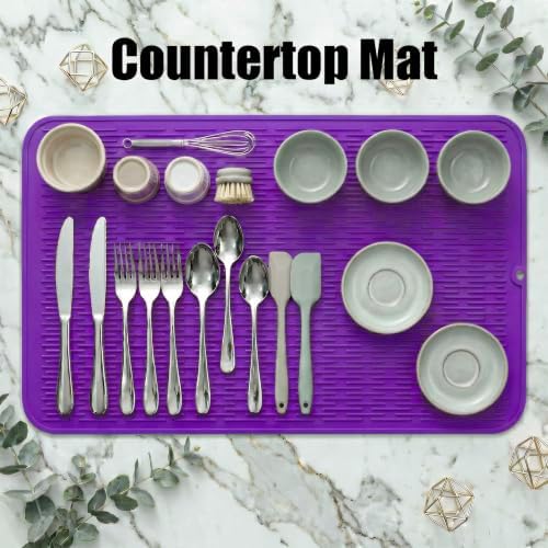 MicoYang Silicone Dish Drying Mat for Multiple Usage,Easy clean,Eco-friendly,Heat-resistant Silicone Mat for Kitchen Counter or Sink,Refrigerator or Drawer Liner Purple 5XL 36inches x 18inches - Image 3