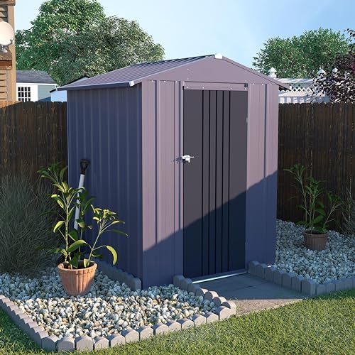 VEIKOU 4' x 4' Outdoor Storage Shed with Thickened Galvanized Steel, Storage Shed with Lockable Door, Air Vents, Metal Shed for Patio Lawn Yard, Grey - Image 2