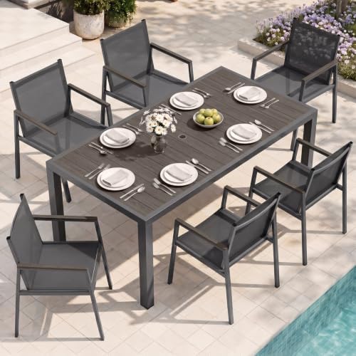 Outdoor Dining Set, 7 Piece Aluminum Patio Table and Chairs Set, All Weather Patio Dining Furniture Set with Umbrella Hole for Backyard, Deck, Poolside (Charcoal) by Oasbira