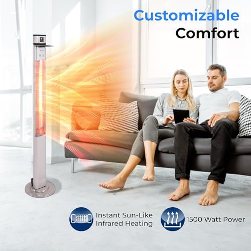 SereneLife Infrared Patio Heater, 1500W Electric Standing with Remote Control, IP44 Approved, Odorless, Three Power Settings, Indoor/Outdoor for Restaurant, Backyard, Garage, Decks - Image 3