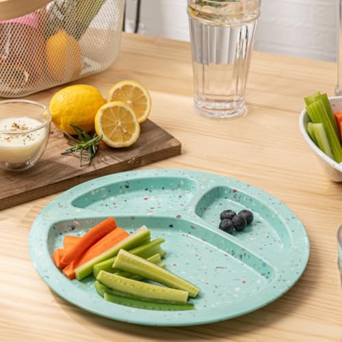 bzyoo 11-Inch Divided Plates Set of 2, 100% Melamine Portion Control Plates for Adults & Kids, Modern Confetti Pattern, BPA-Free & Dishwasher Safe, Ideal for Camping, RV, and Daily Use (Green) - Image 2