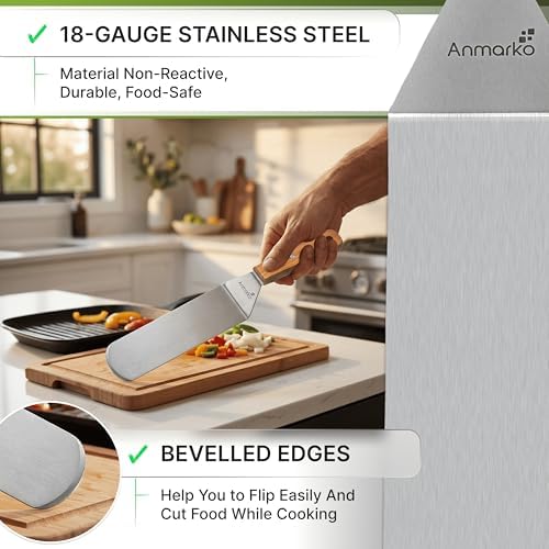 Anmarko Stainless Steel Spatula with Wooden Handle, Food Spatula with S-Hook - Image 2