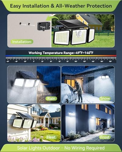 daphino 2500LM Solar Lights, Motion Sensor Outdoor Lights, 3-Head, 4 Pack - Image 6
