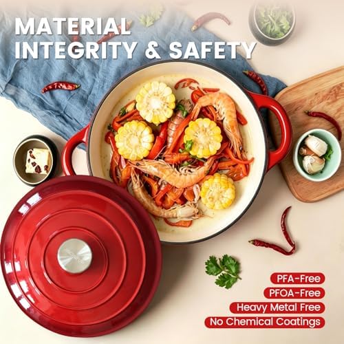 5 Qt Enameled Cast Iron Dutch Oven with Lid, Red - Image 2