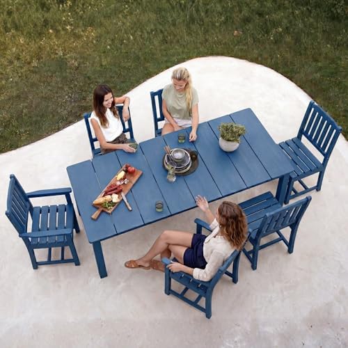 Perli™ 7-Piece Outdoor Dining Set, All-Weather HDPE Patio Table and 6 Chairs with Umbrella Hole, UV-Resistant Composite Wood Dining Furniture for Deck, Backyard, Poolside, Blue - Image 3