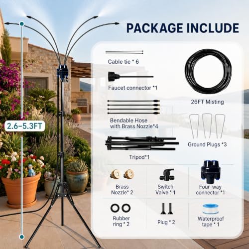 6FT Height Adjustable Standing Mister, Outdoor Misting System, 26FT Hose - Image 5