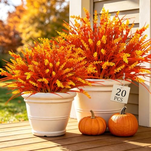20Pcs Fake Plants Artificial Flowers Monkey Grass for Outdoors，UV Resistant Realistic Fall Artificial Flowers for Outdoors，No Fade Shrubs Outside Decor for Courtyard Porch Patio Garden by Cherica