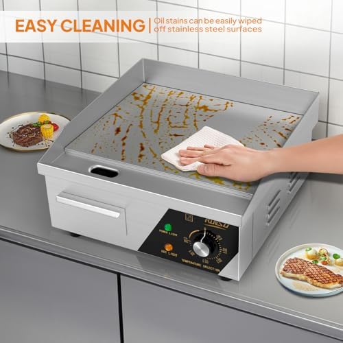 ROVSUN 14" Electric Countertop Flat Top Griddle, 1500W Electric Griddle, Teppanyaki Grill Stainless Steel with Adjustable Temperature Control 122°F-572°F for Home Restaurant Commercial - Image 4