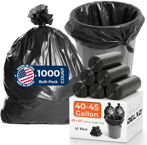 Delxo 40-45 Gallon Trash Bags, 1000 Count, 40×45'' Large Black Garbage Bags by Delxo