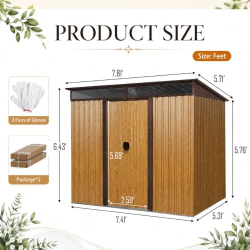 8X6 FT Outdoor Metal Storage with Lockable Sliding Doors - Image 3