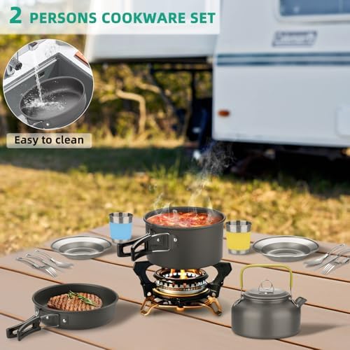 17pcs Camping Cookware Kit, Nonstick Pots Pans and Kettle Set - Image 4