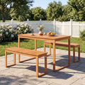 Tangkula 3 Pieces Patio Wooden Dining Set, Acacia Wood Rectangular Picnic Beer Table with 2 Benches for 4 People, Outdoor Dinner Furniture Set for Backyard, Garden and Poolside by TANGKULA
