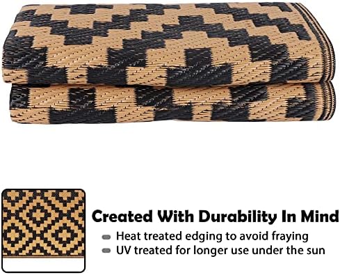 SAND MINE Waterproof Outdoor Rug 4x6 ft, Plastic Straw Area Rug, Large Floor Mat for Outdoors, RV, Patio, Backyard, Deck, Picnic, Beach, Trailer, Camping, Black & Brown Lattice - Image 4