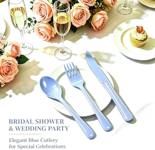 75 Pack Light Blue Heavy Duty Plastic Silverware Set, Disposable Knives, Forks & Spoons, 25 Sets for Birthday, Baby Shower, Camping, Picnic & Party - Image 7