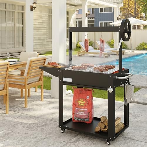 KoolMore 50 in. Charcoal Grill BBQ, Santa Maria Argentine Outdoor Grill with Interchangeable V Grates, Heavy Duty Barbecue Grilling Grill, Black - Image 5