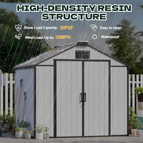 8 x 6 FT Resin Outdoor Storage Shed with Floor, Plastic Garden Shed - Image 6