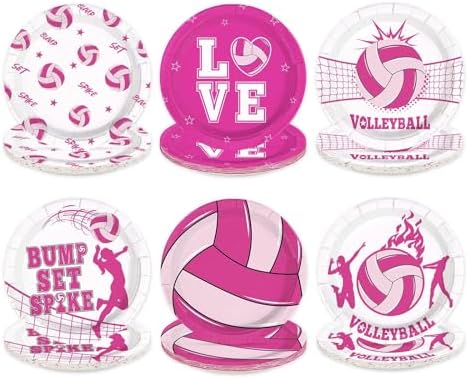 60Pcs Volleyball Plates 7" Pink Volleyball Sports Paper Plates by Greencian