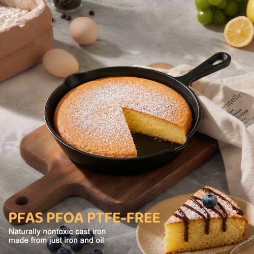 EWFEN Cast Iron Skillet 8 Inch, Pre-Seasoned Frying Pan, Heavy-Duty Professional Restaurant Chef Quality Cookware with Drip Spout, Indoor & Outdoor Use, Compatible with Oven, Stove, Grill & Campfire - Image 4