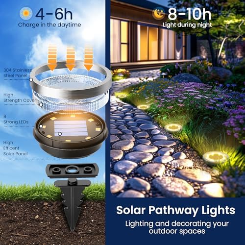 SOLPEX 10 Pack Solar Ground Lights Outdoor, Backyard Decor Warm White - Image 3