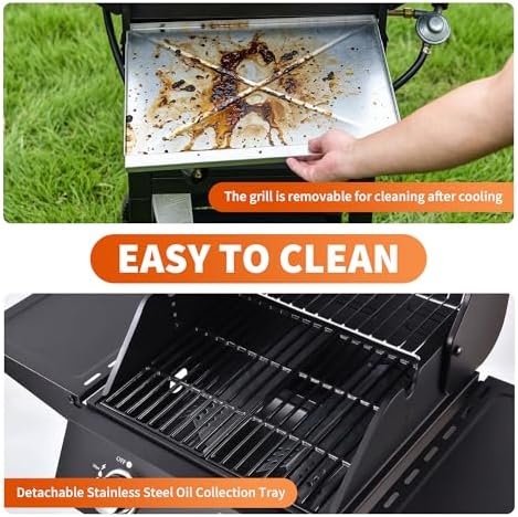 Garvee 2 Burner Propane Gas Grill – 16,000 BTU Stainless Steel Portable BBQ Grill with Top Cover Lid, Wheels, Side Storage Shelves & Hooks for Patio, Garden, Camping - Image 6